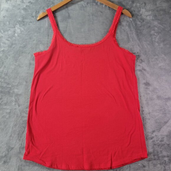 Victoria's Secret‎ Womens Red Lace Trim Tank Top Large L Camisole Sleepwear Vibe - Picture 7 of 8